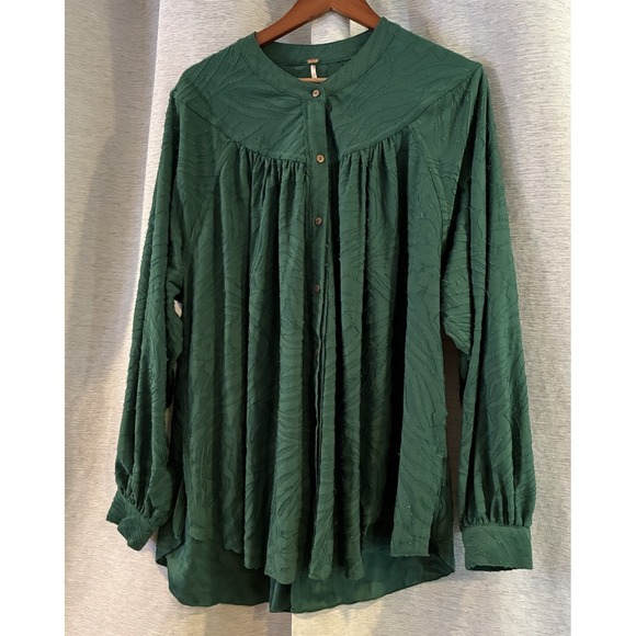 Free People Cant Stop Dreaming Tunic Top Womens Size Large Green Textured - Picture 2 of 6